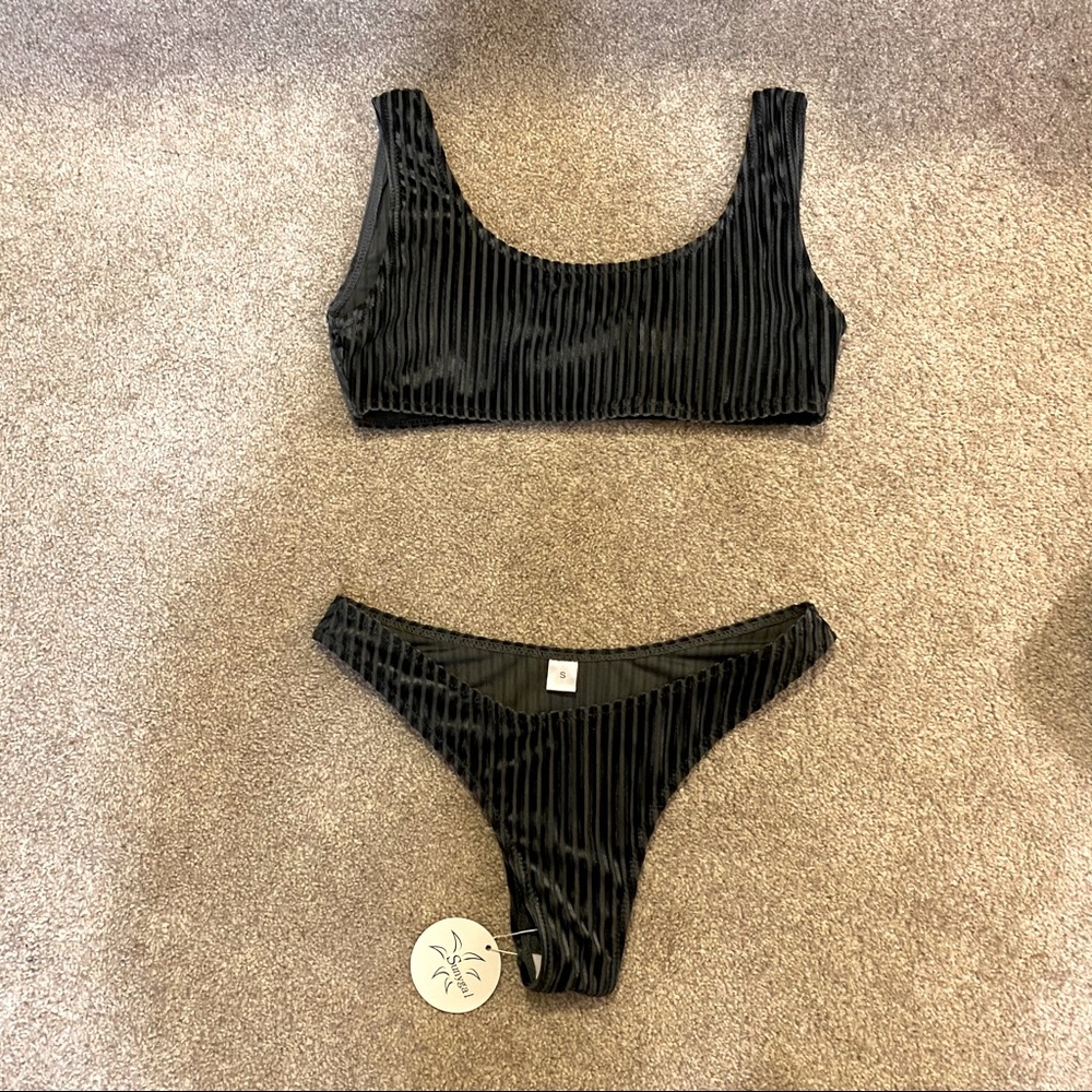 Sunygal charcoal grey velour swimsuit set